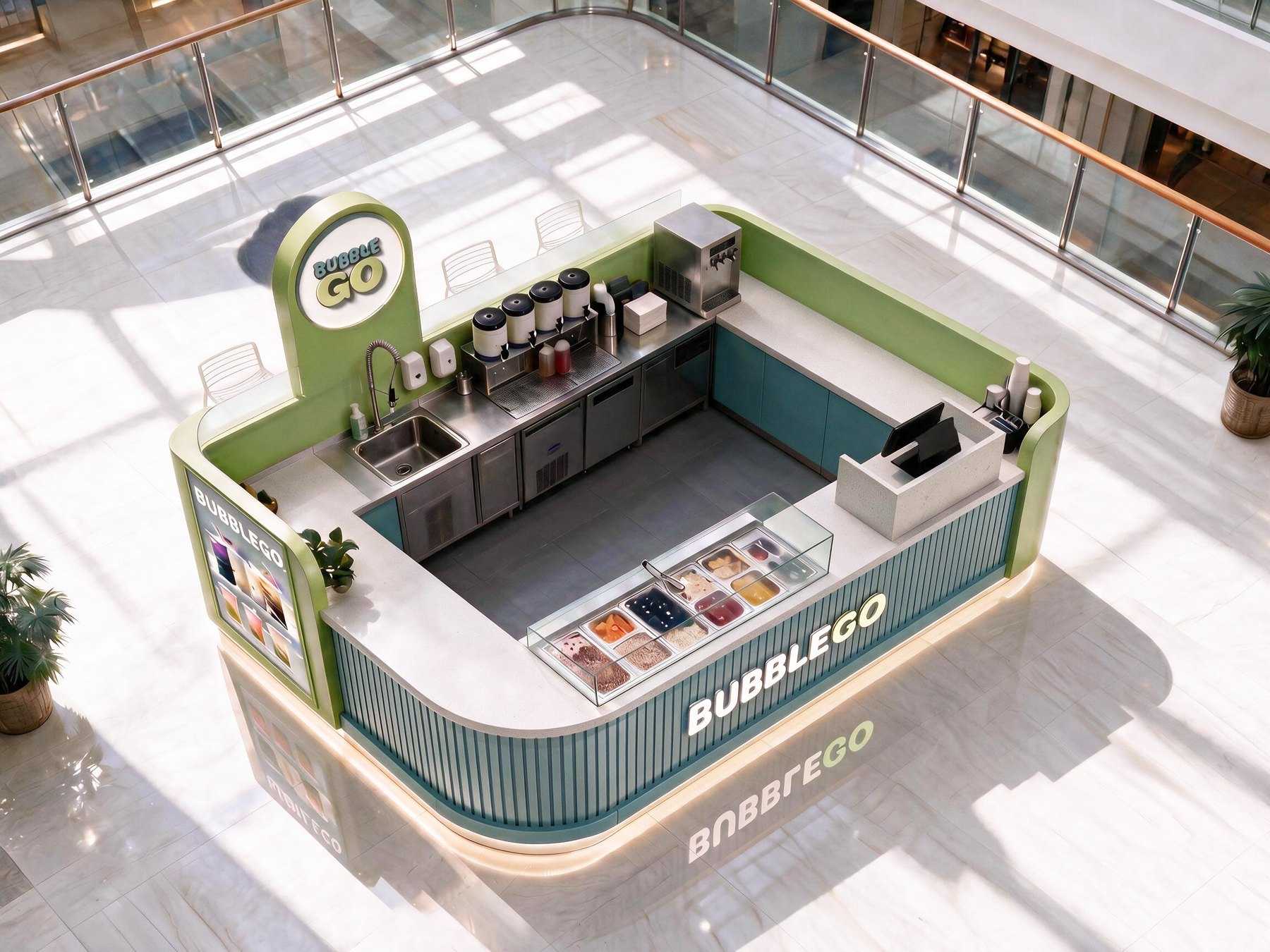 Pohled shora na kiosek BubbleGo